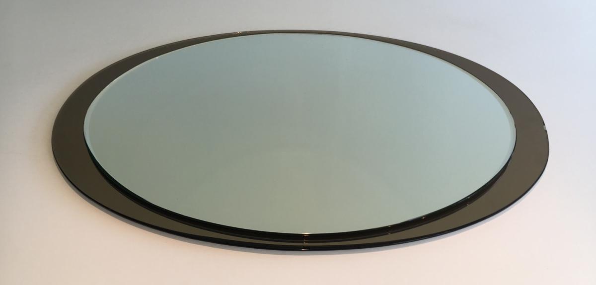 Attribué à Fontana Arte. Grand Miroir Oval. Vers 1970 -photo-3