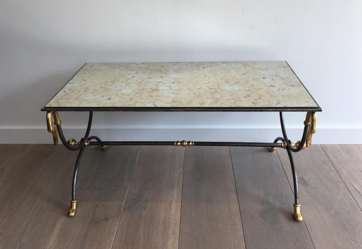 Coffee Table Brushed Steel And Brass. Jansen House. Around 1970-photo-2