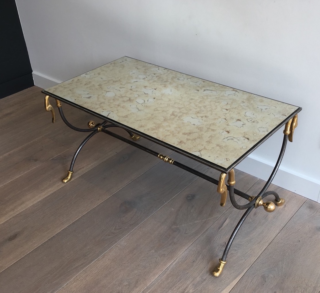 Coffee Table Brushed Steel And Brass. Jansen House. Around 1970-photo-4