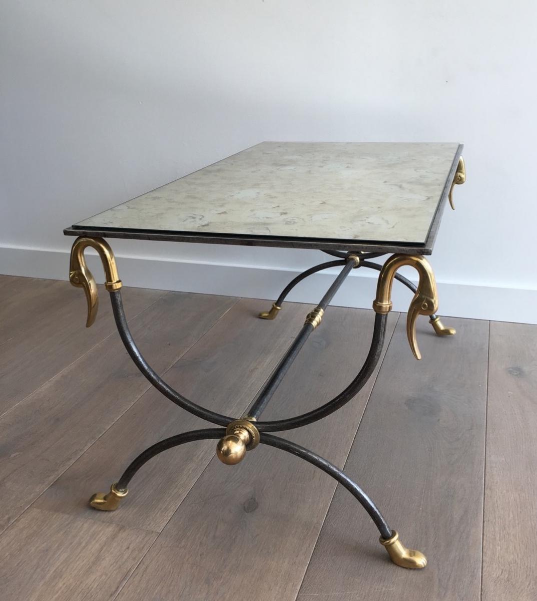 Coffee Table Brushed Steel And Brass. Jansen House. Around 1970-photo-3