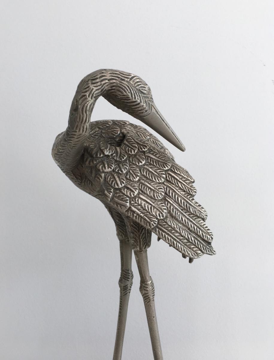 Pair Of Herons In Silver Metal. Attributed To La Maison Bagués. Around 1940-photo-1