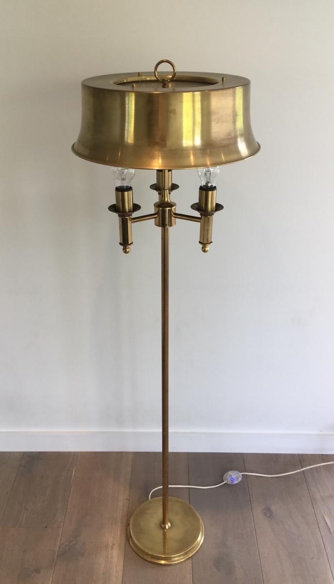 Brass Floor Lamp With Brass Shade.-photo-4