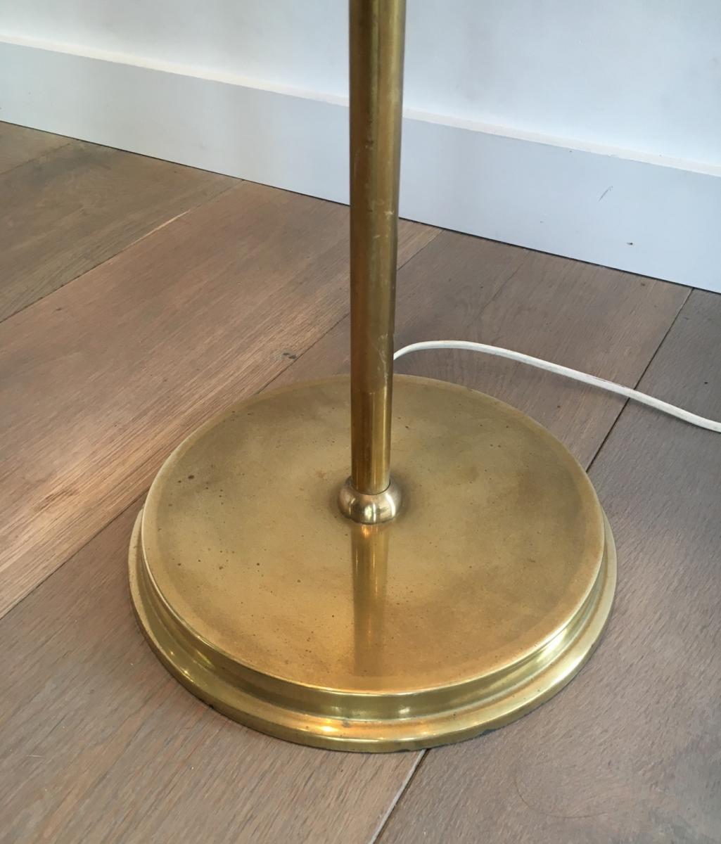 Brass Floor Lamp With Brass Shade.-photo-3
