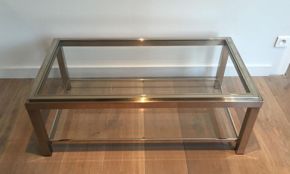 Chrome Coffee Table With 2 Shelves-photo-2