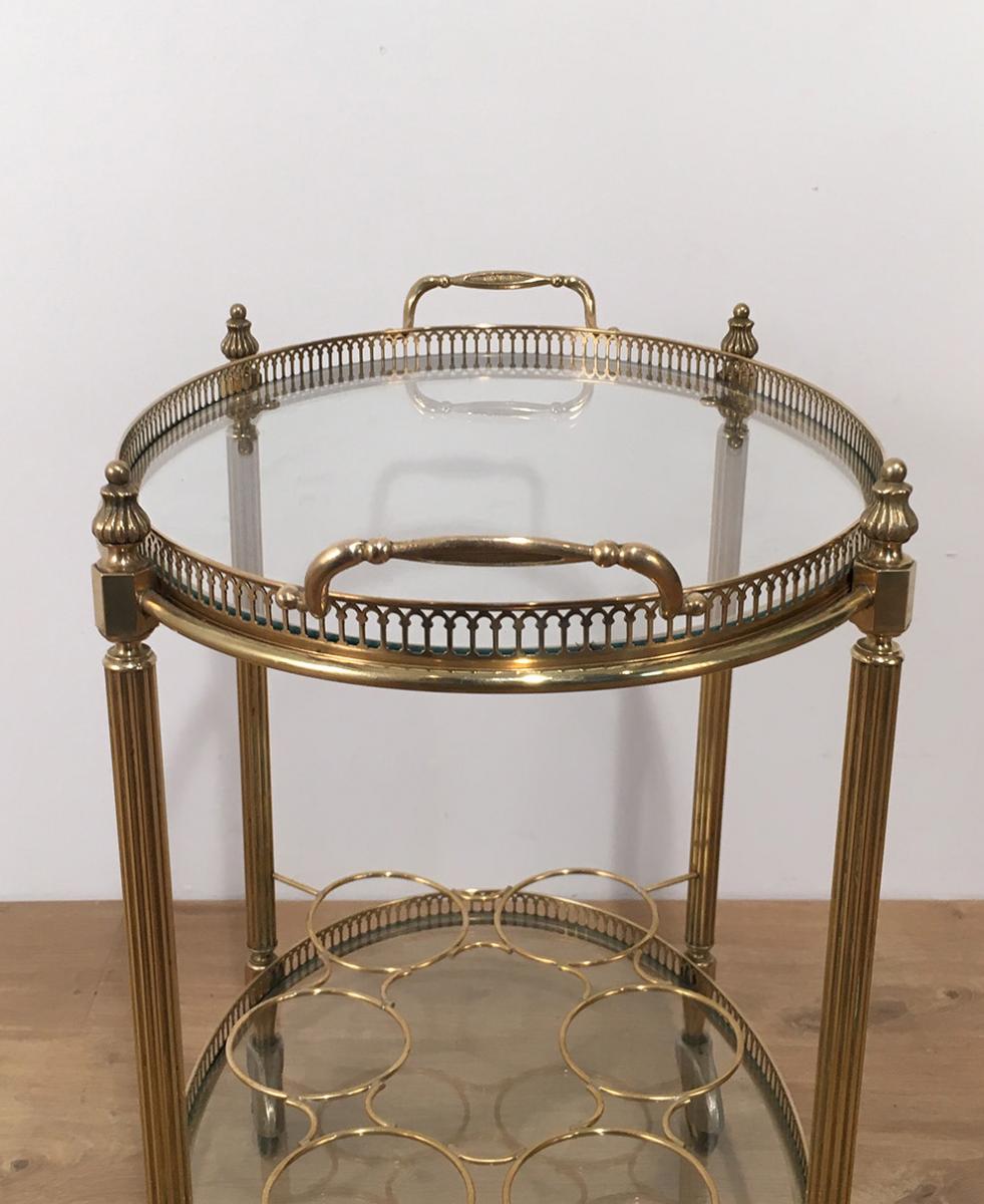 Neoclassical Rolling Table Oval Brass. Around 1940-photo-4