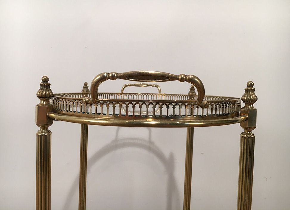 Neoclassical Rolling Table Oval Brass. Around 1940-photo-6