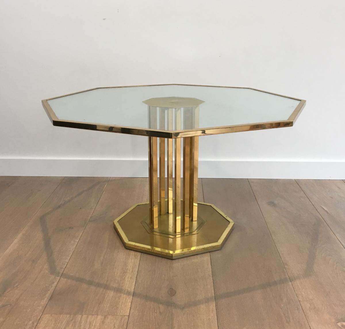 TAble Basse Design En Laiton Et Verre. Vers 1970 -photo-4