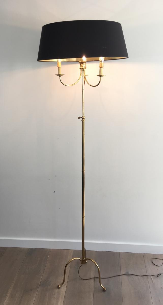 Floor Lamp Tripod Brass Adjustable Height.-photo-3