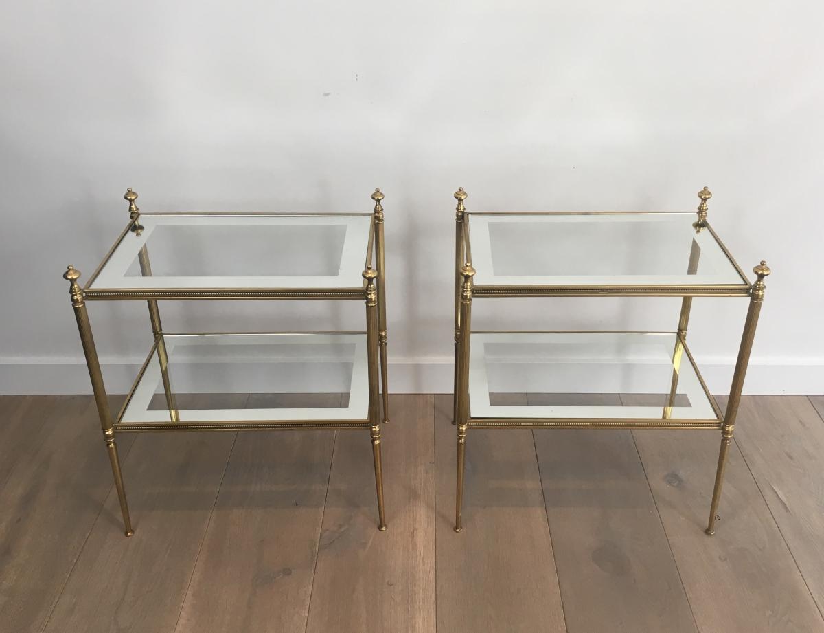 Pair Of Brass Sofa Tips And Glazed Glass Tiles With Silver Trim.