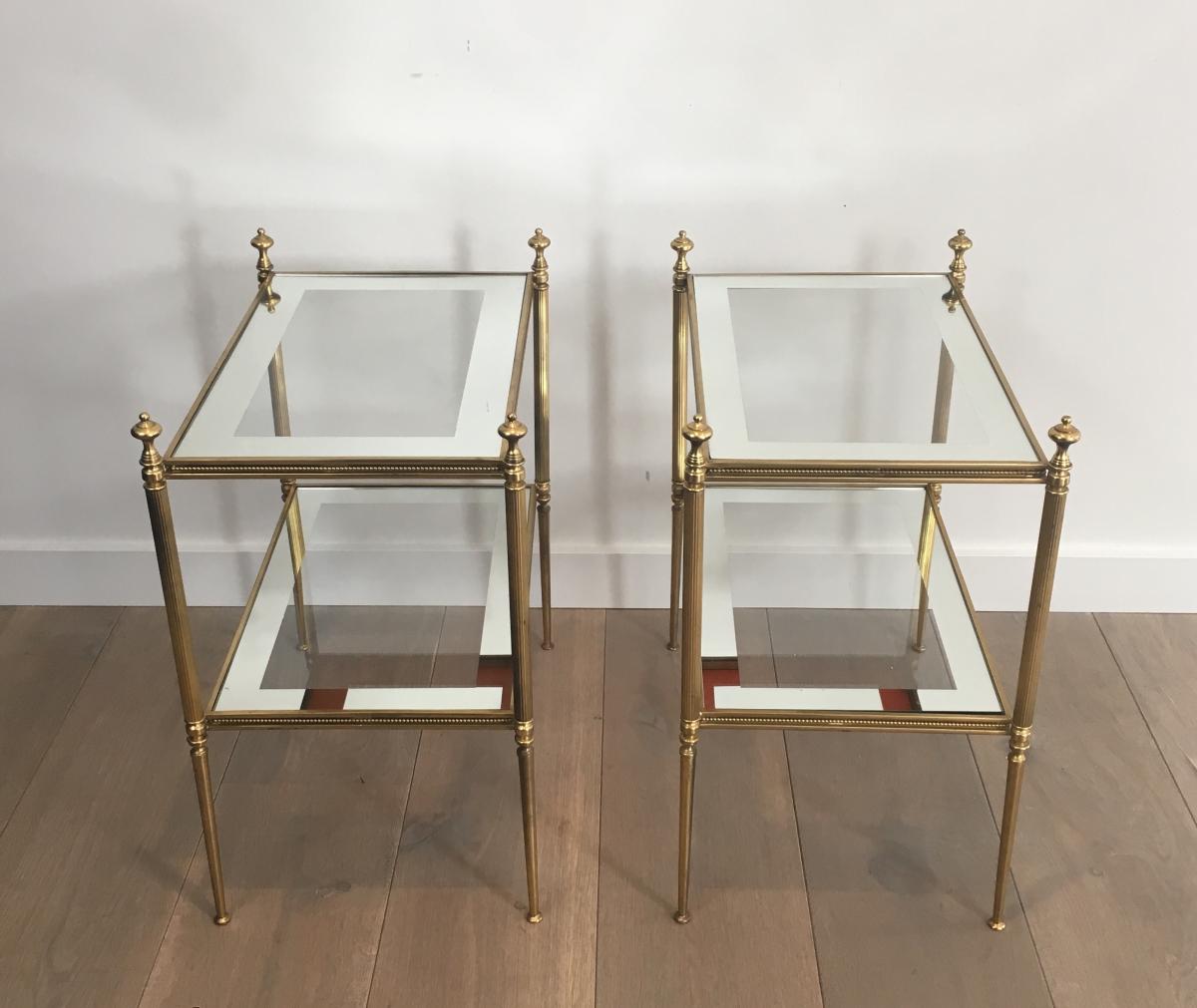 Pair Of Brass Sofa Tips And Glazed Glass Tiles With Silver Trim.-photo-3