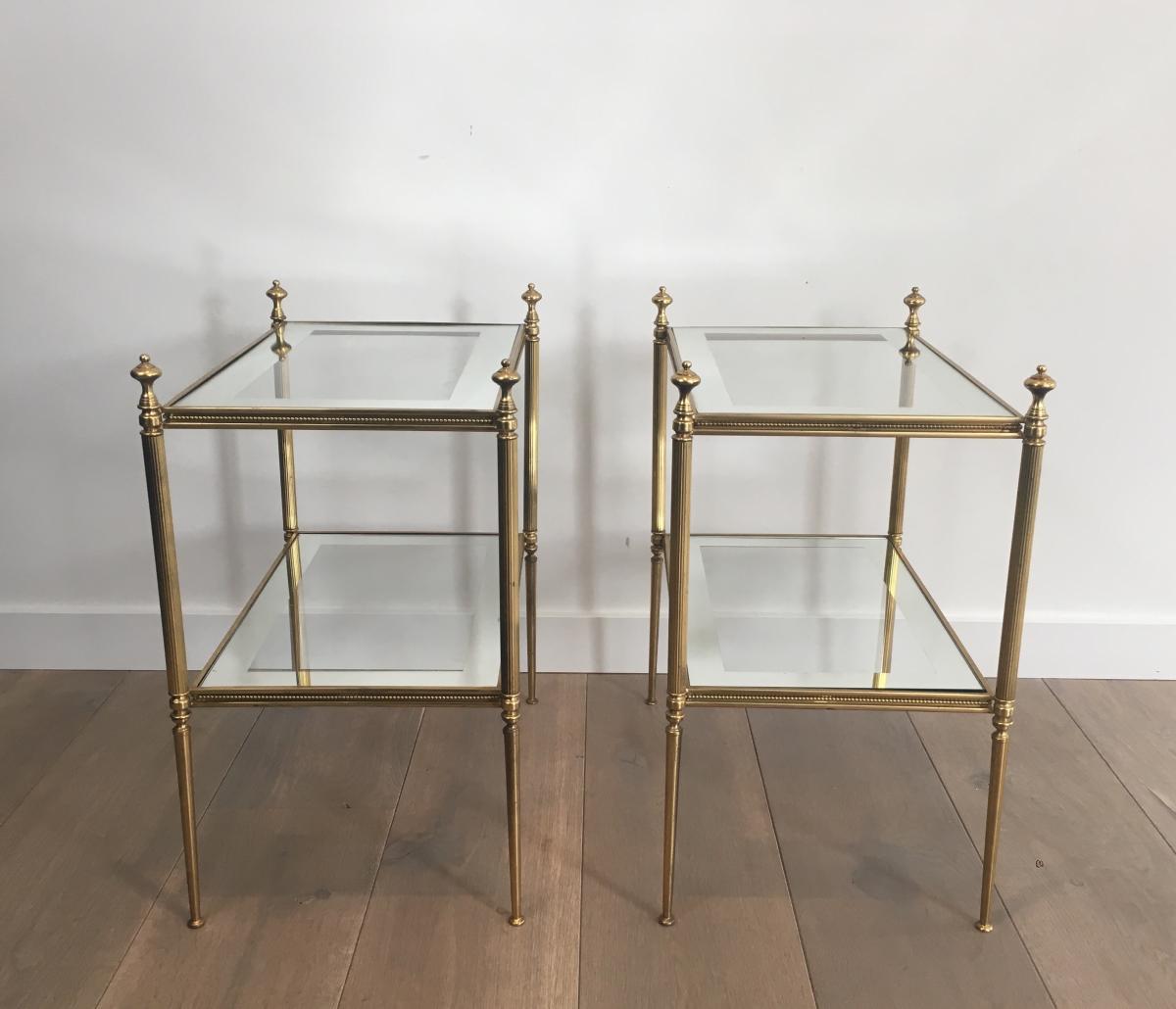 Pair Of Brass Sofa Tips And Glazed Glass Tiles With Silver Trim.-photo-4