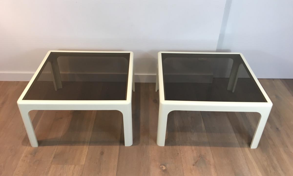 Poschinger. Pair Of Large White Fiberglassside Tables. German. Circa 1970 