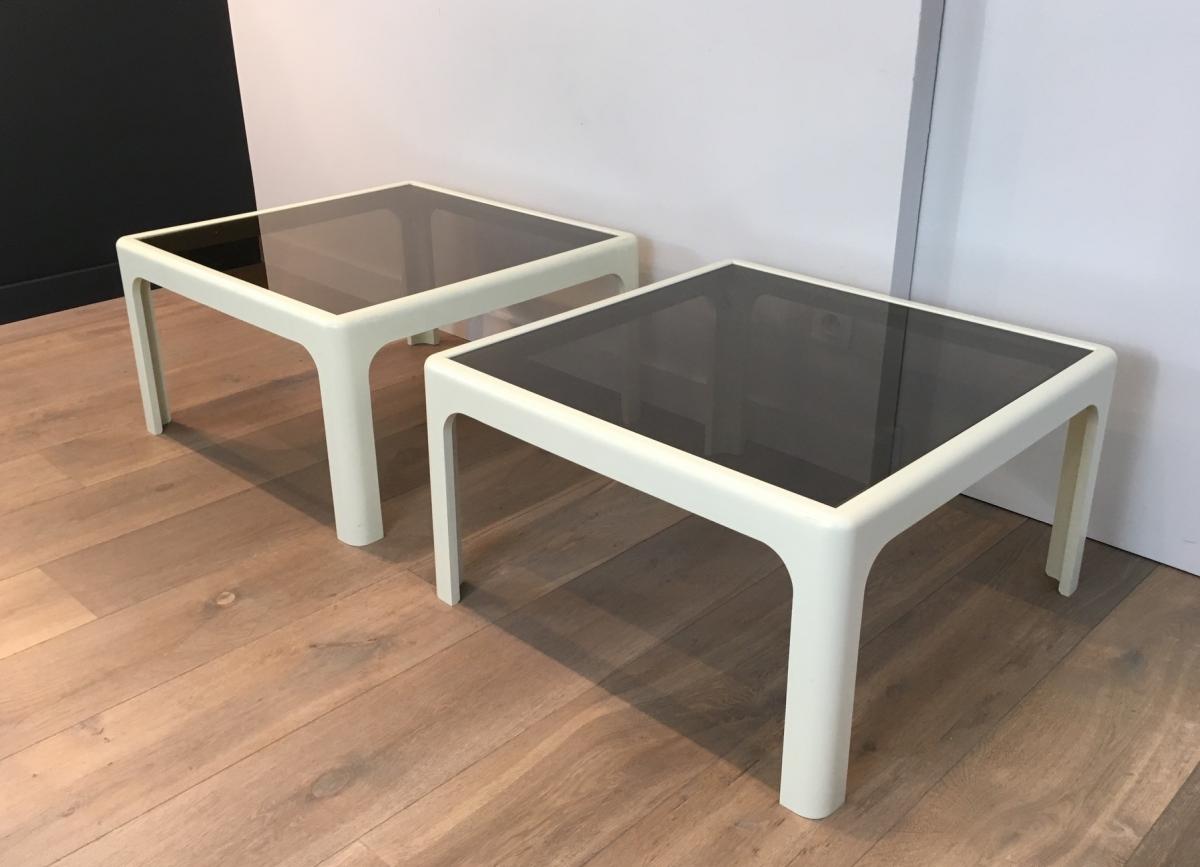 Poschinger. Pair Of Large White Fiberglassside Tables. German. Circa 1970 -photo-3