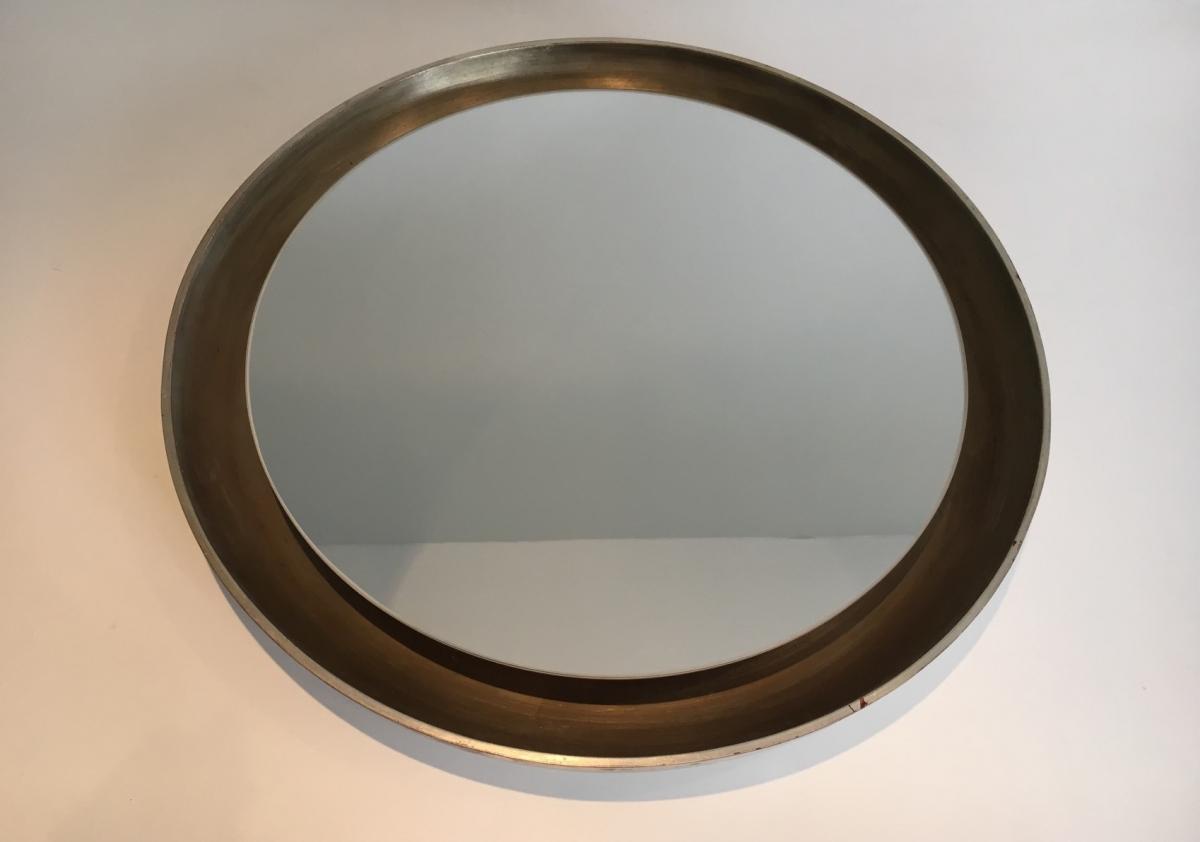 Miroir Argenté En Bois Incurvé. 