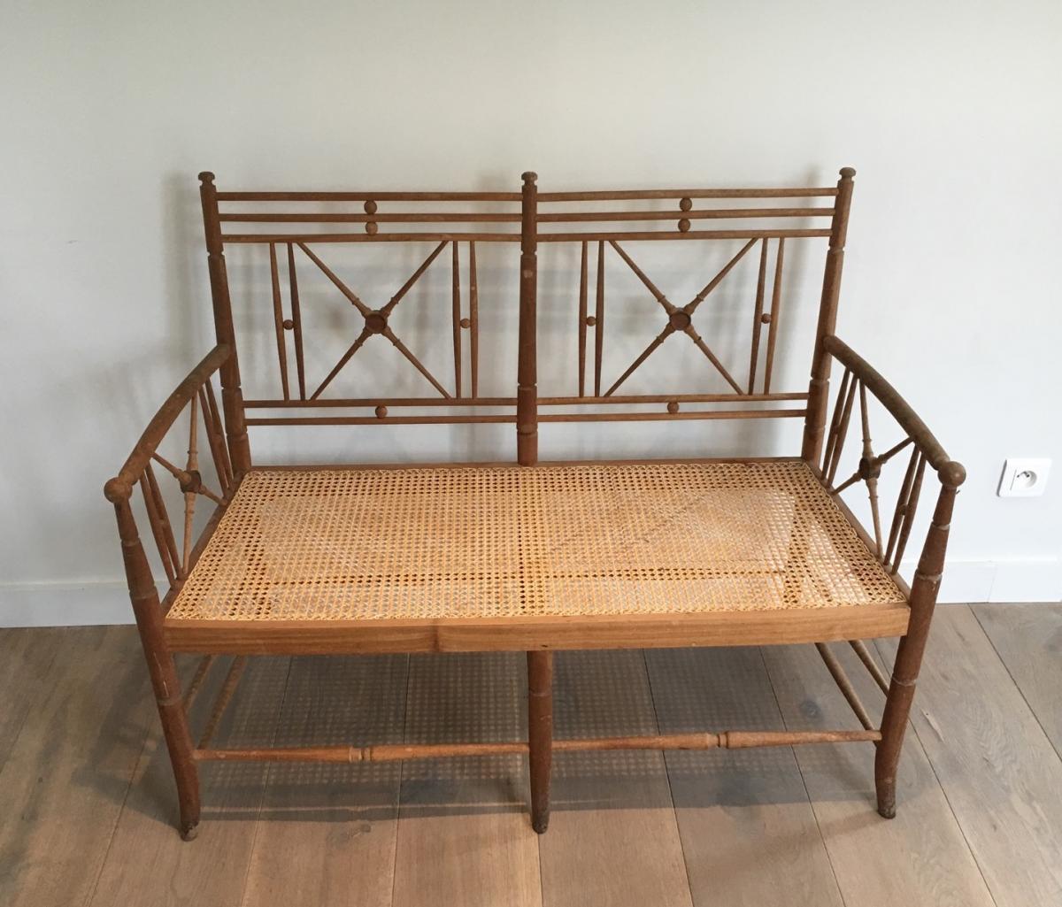 Vicario. Fauteuil En Hêtre Et Osier. Italian. Vers 1980. -photo-2