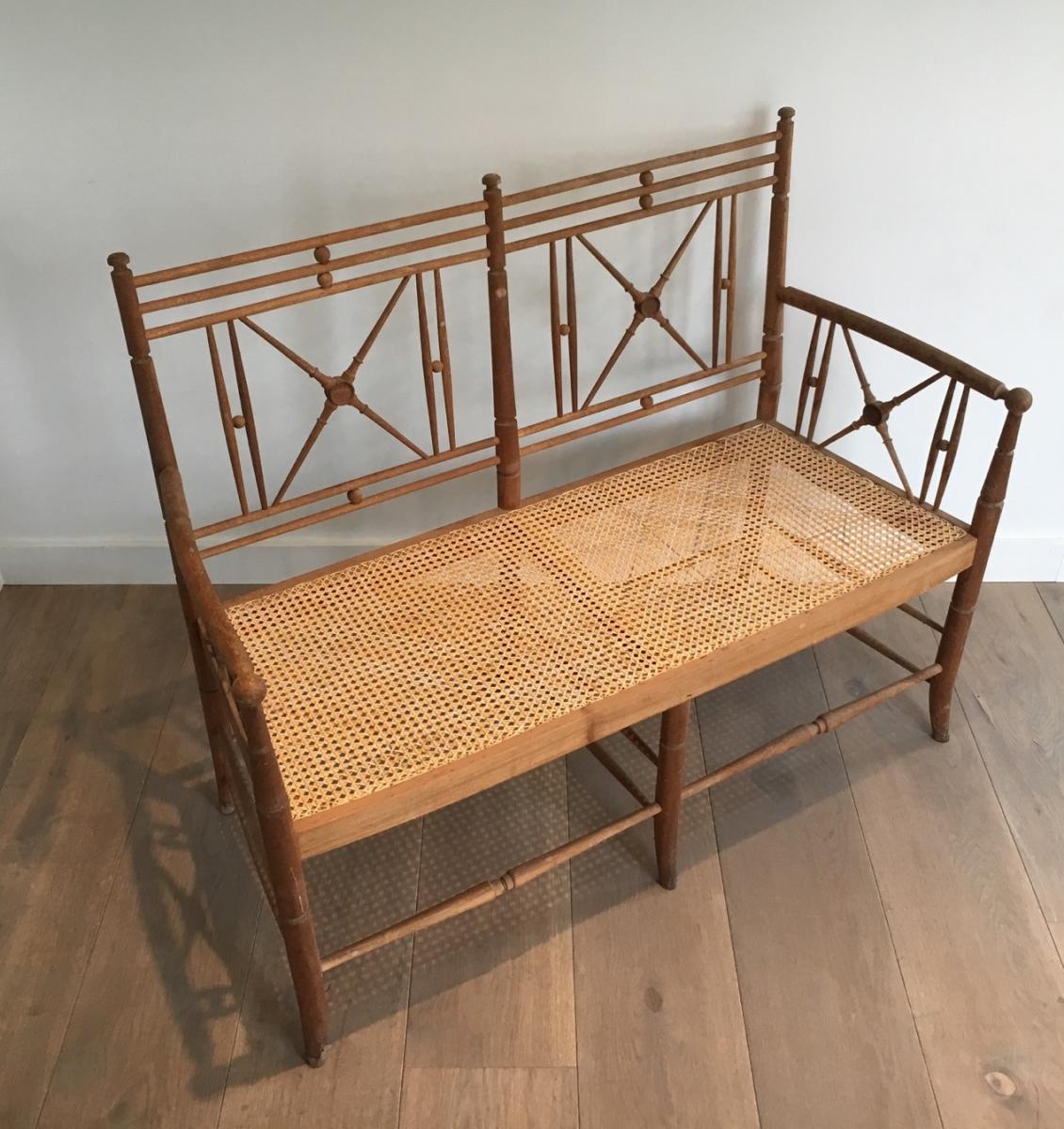 Vicario. Fauteuil En Hêtre Et Osier. Italian. Vers 1980. -photo-3