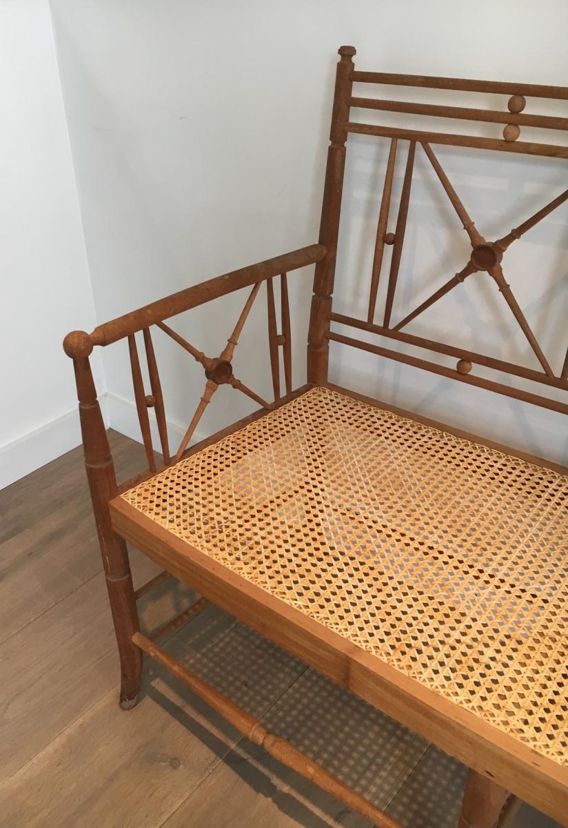 Vicario. Fauteuil En Hêtre Et Osier. Italian. Vers 1980. -photo-4