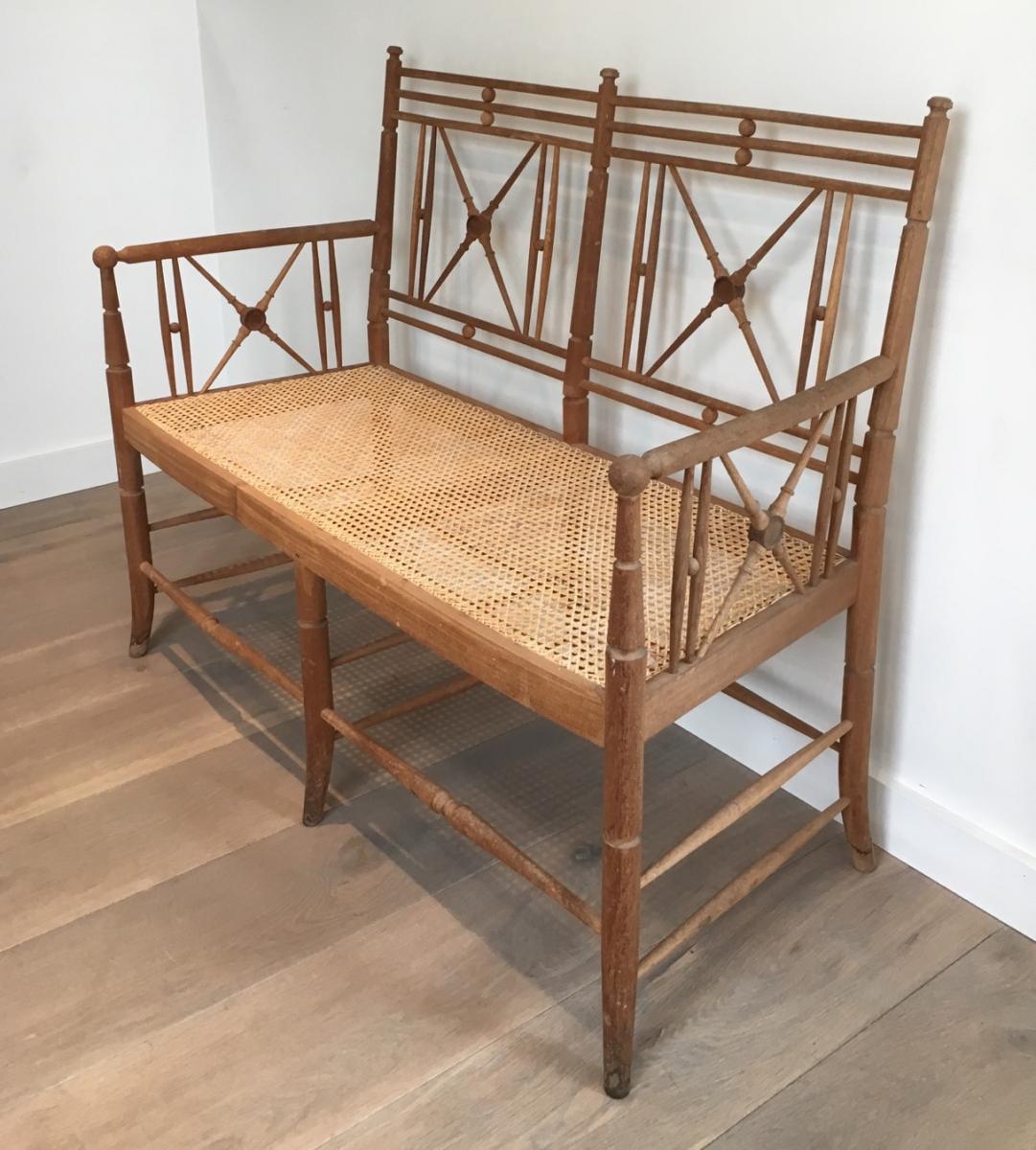 Vicario. Fauteuil En Hêtre Et Osier. Italian. Vers 1980. -photo-4