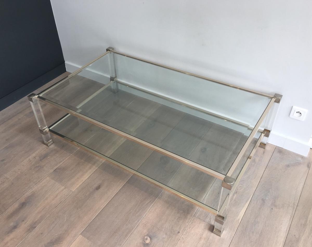 Large Coffee Table In Plexiglass And Chrome.