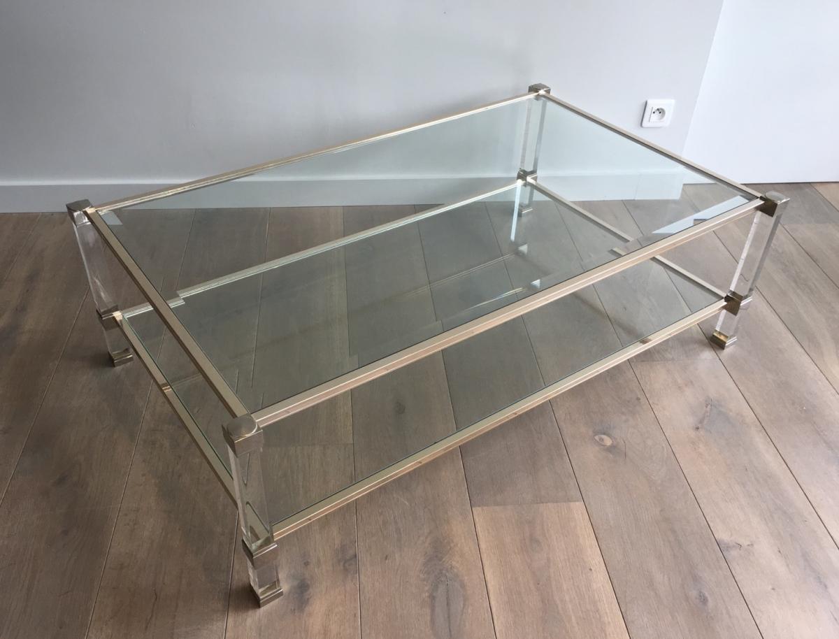 Large Coffee Table In Plexiglass And Chrome.-photo-3