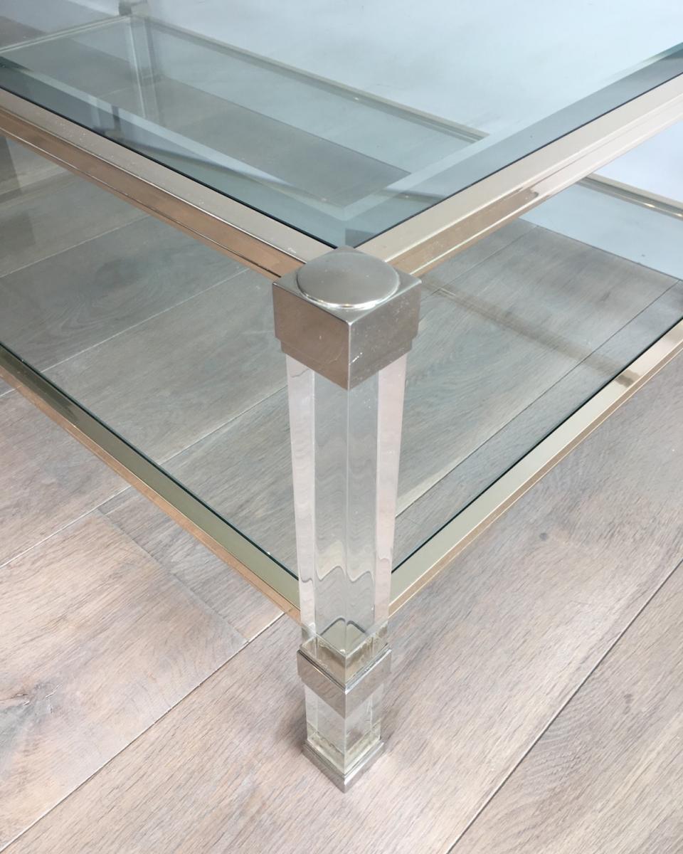 Large Coffee Table In Plexiglass And Chrome.-photo-4