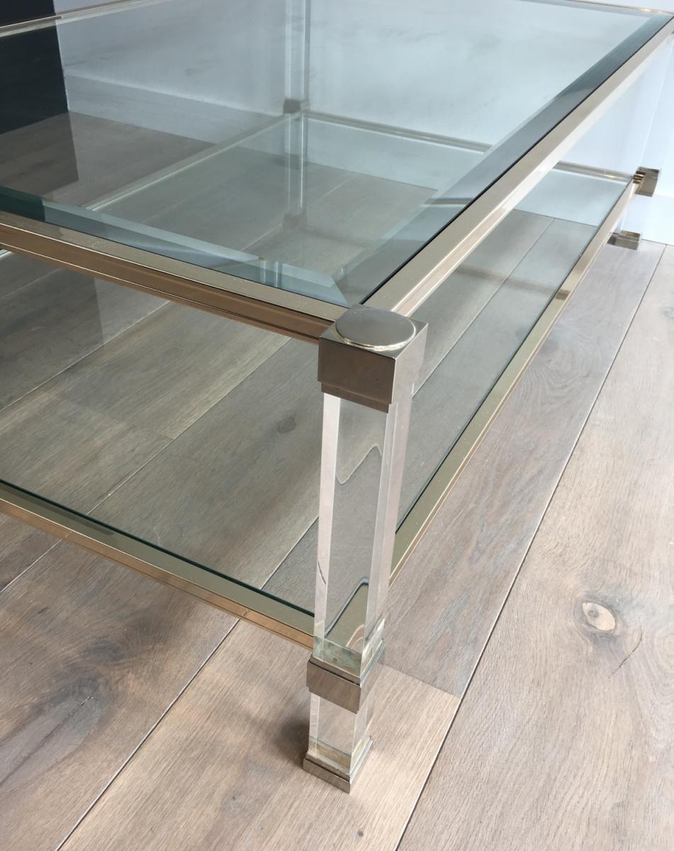 Large Coffee Table In Plexiglass And Chrome.-photo-4