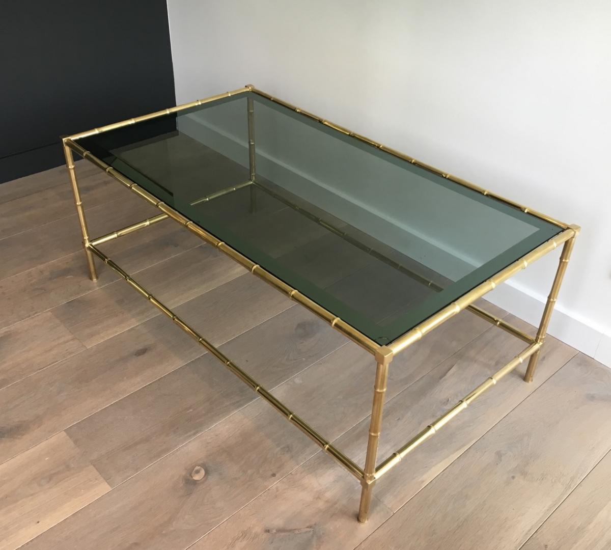 Coffee Table Faux-bamboo Way Brass.-photo-3