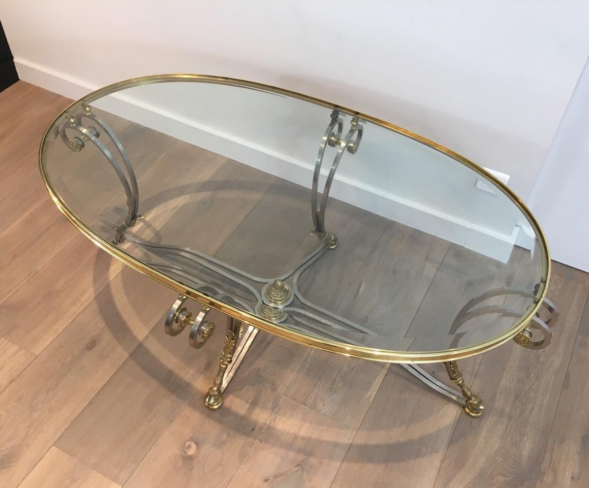 In The Taste Of The House Jansen.belle And Large Coffee Table Neoclassical Oval Brass And Ac-photo-5