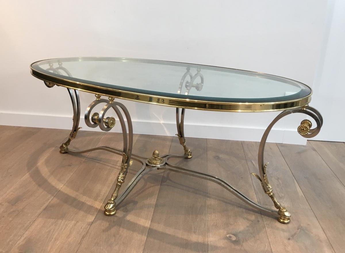 In The Taste Of The House Jansen.belle And Large Coffee Table Neoclassical Oval Brass And Ac-photo-6