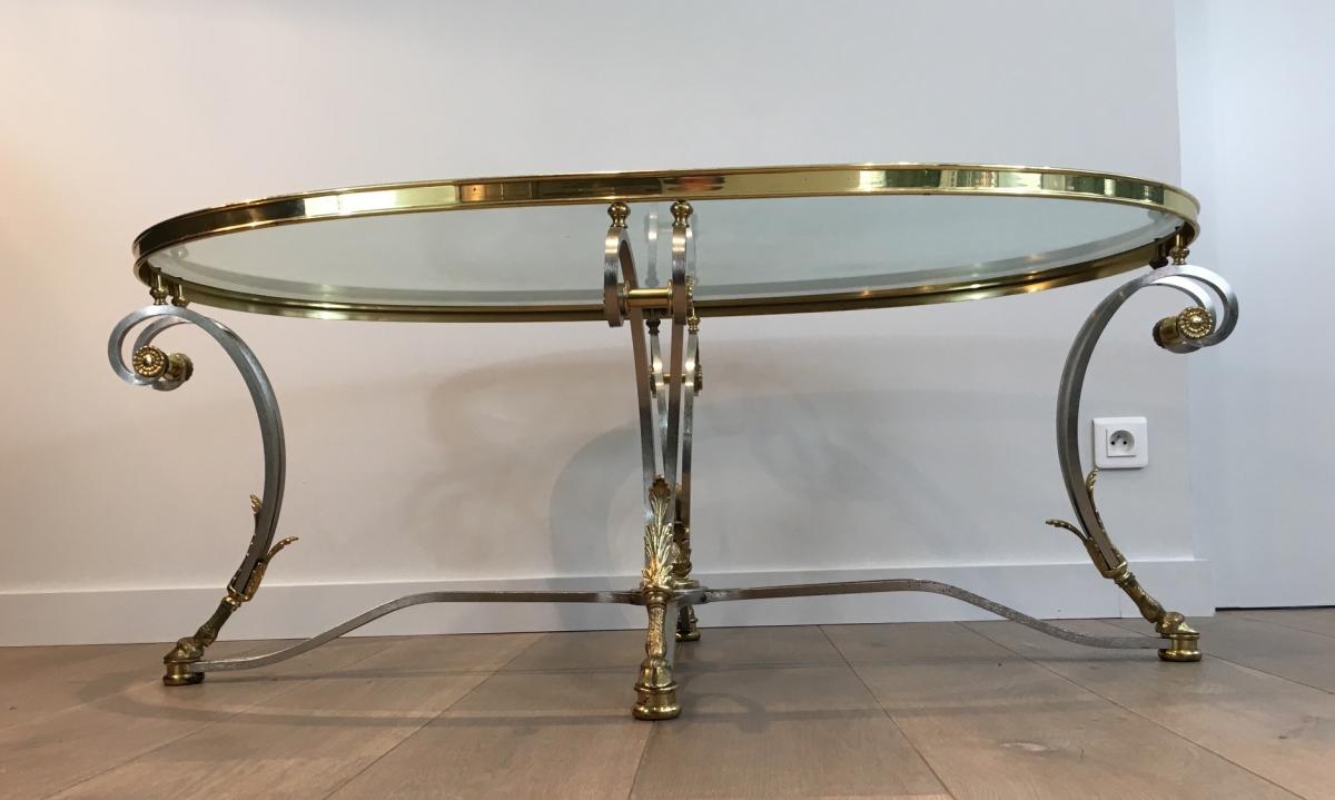 In The Taste Of The House Jansen.belle And Large Coffee Table Neoclassical Oval Brass And Ac-photo-8
