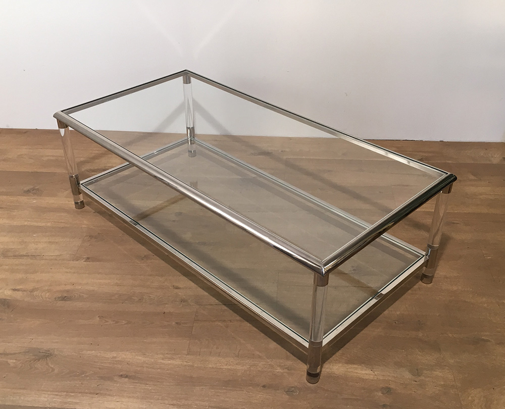  Grande Table Basse En Chrome Et Plexiglass. Vers 1970 