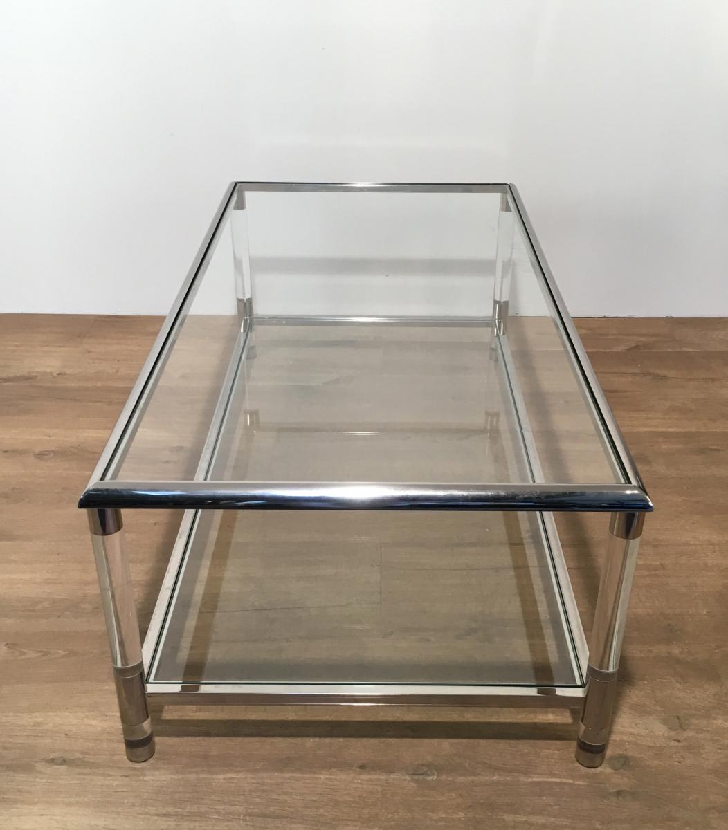  Grande Table Basse En Chrome Et Plexiglass. Vers 1970 -photo-3