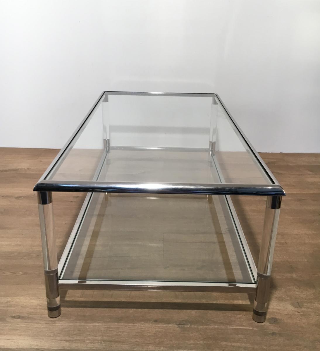  Grande Table Basse En Chrome Et Plexiglass. Vers 1970 -photo-7