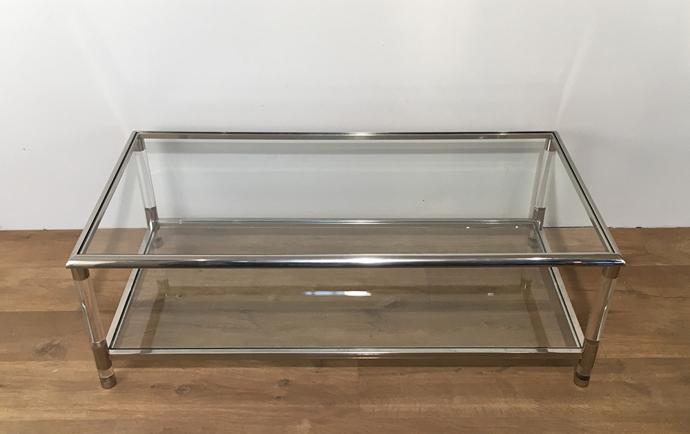  Grande Table Basse En Chrome Et Plexiglass. Vers 1970 -photo-8