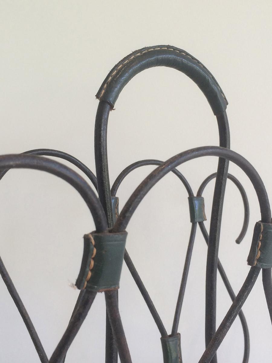 Leather And Metal Lacquered Magazine Rack. Around 1950-photo-2