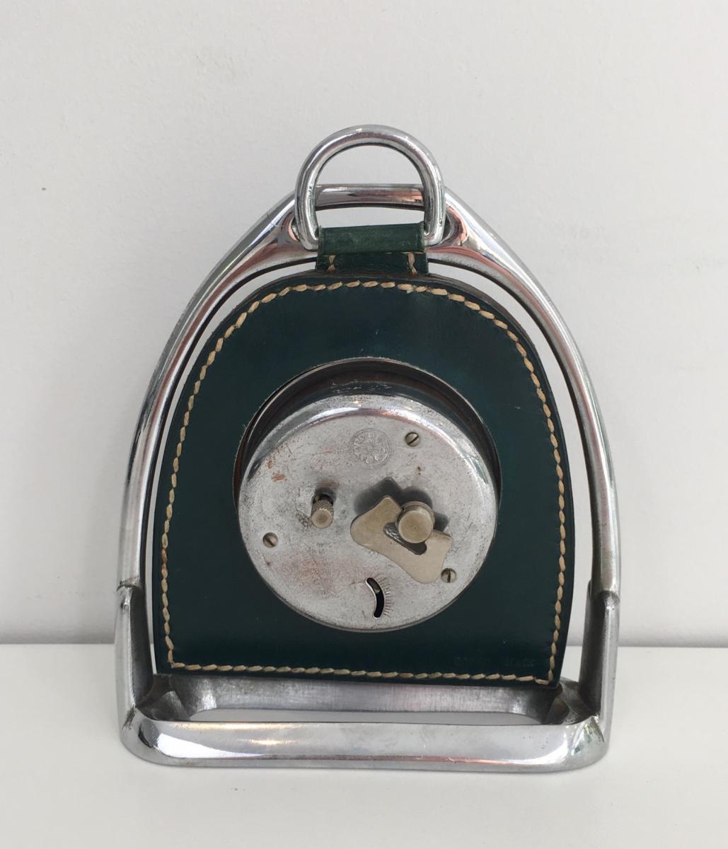 . Petite Horloge En Cuir Et Chrome. Vers 1950-photo-4