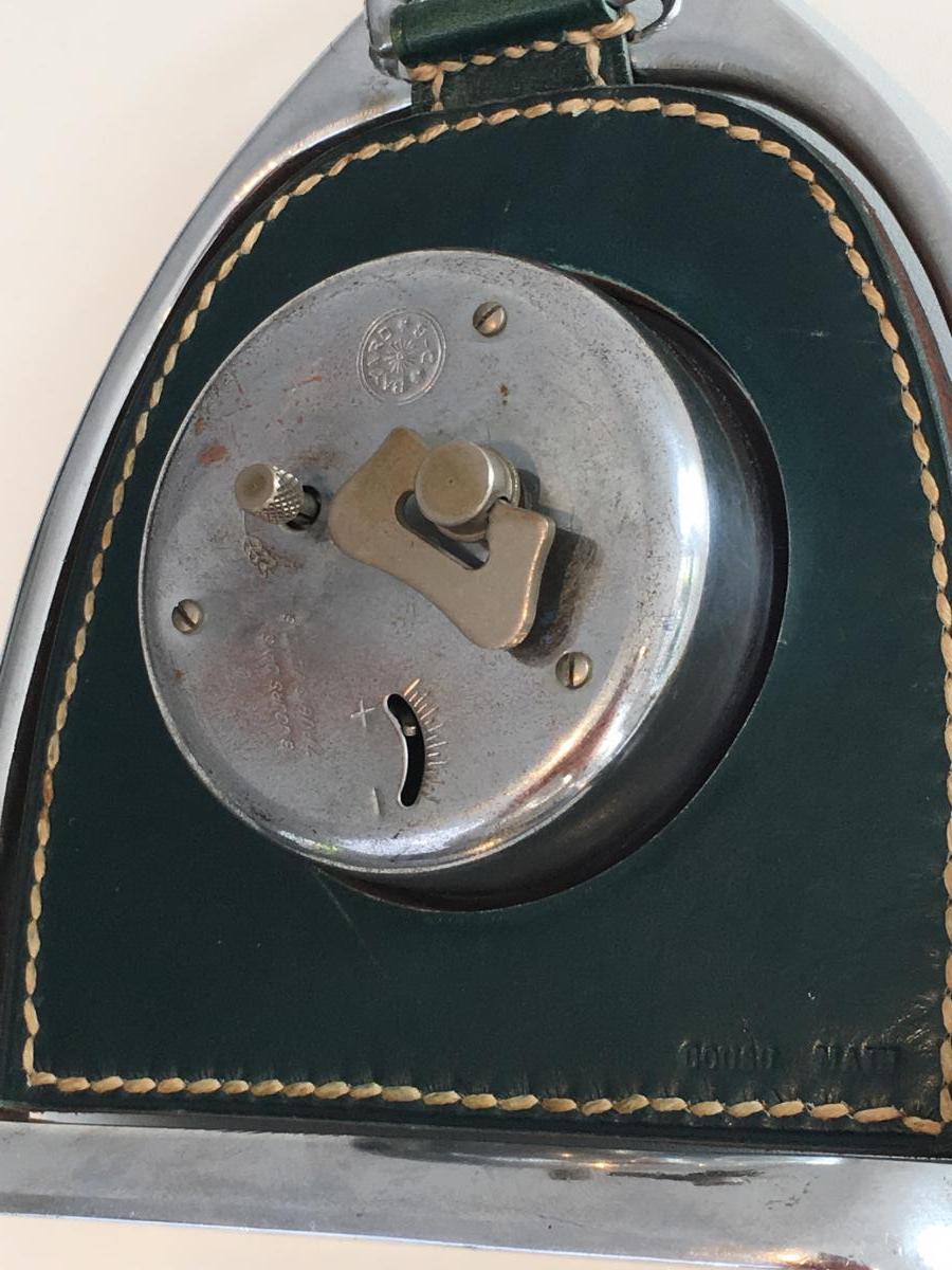 . Small Clock In Leather And Chrome. Around 1950-photo-1