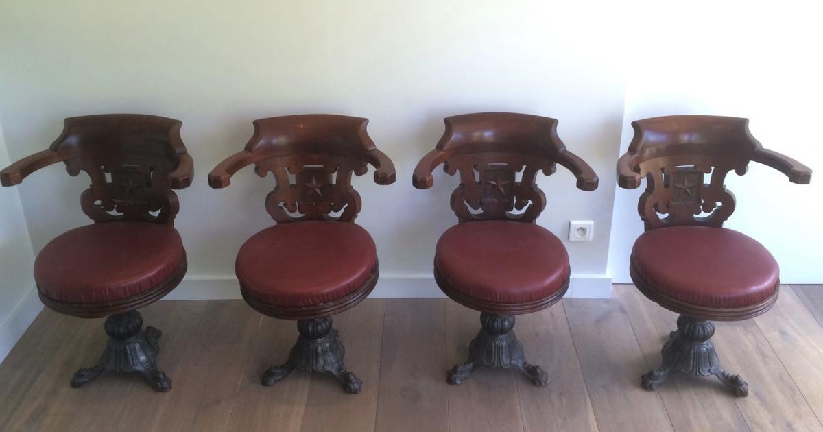 Exceptionnel Et Rare Ensemble De Quatre Fauteuils De Commanderie-photo-2