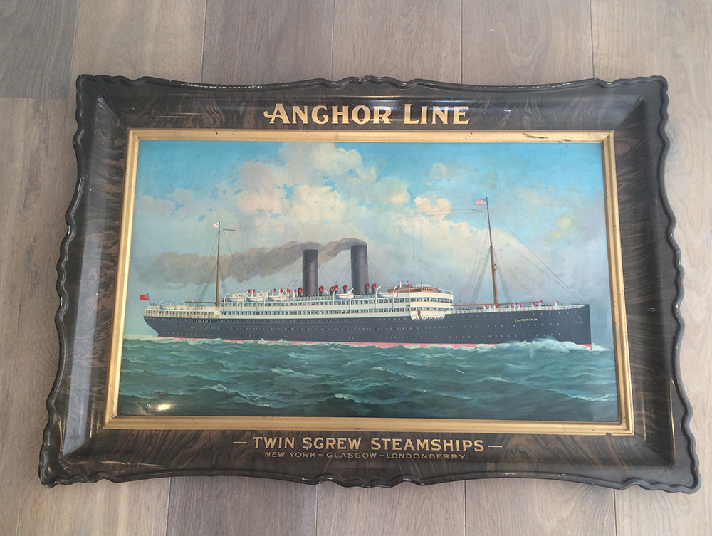 Decorative Tray In Painted Sheet Representing The Ship Cameronia D-photo-1