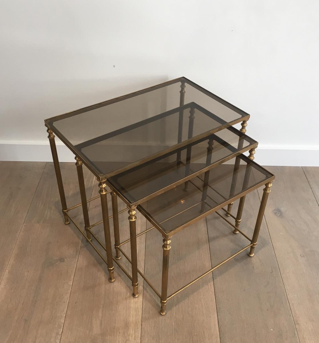 Neoclassical Nesting Tables Set Brass.