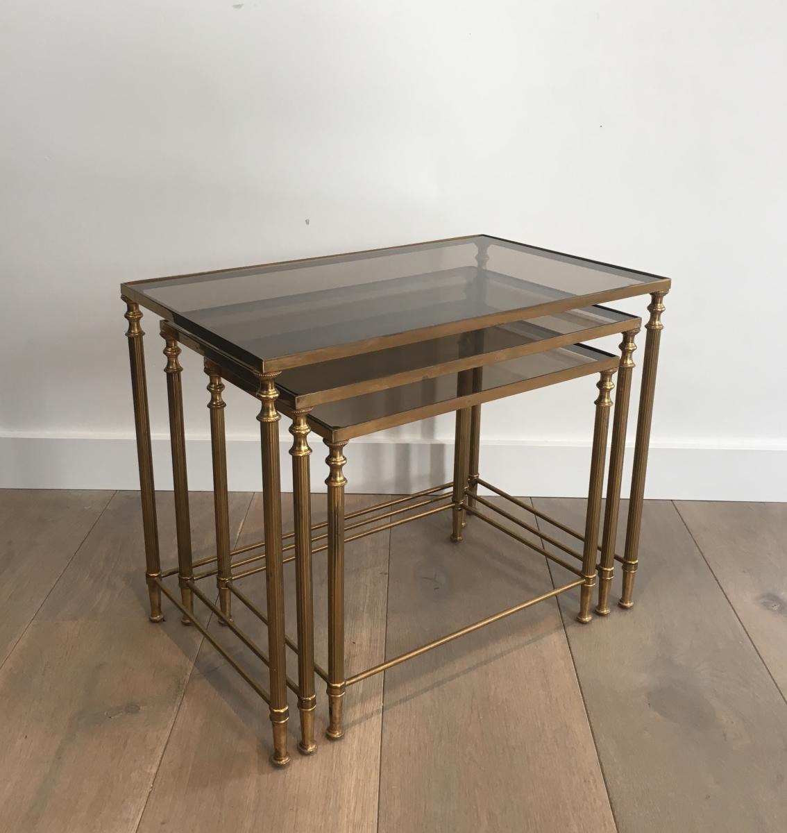 Neoclassical Nesting Tables Set Brass.-photo-4