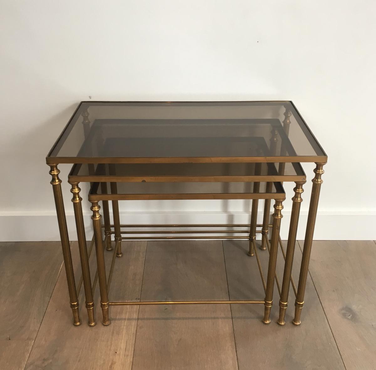 Neoclassical Nesting Tables Set Brass.-photo-6
