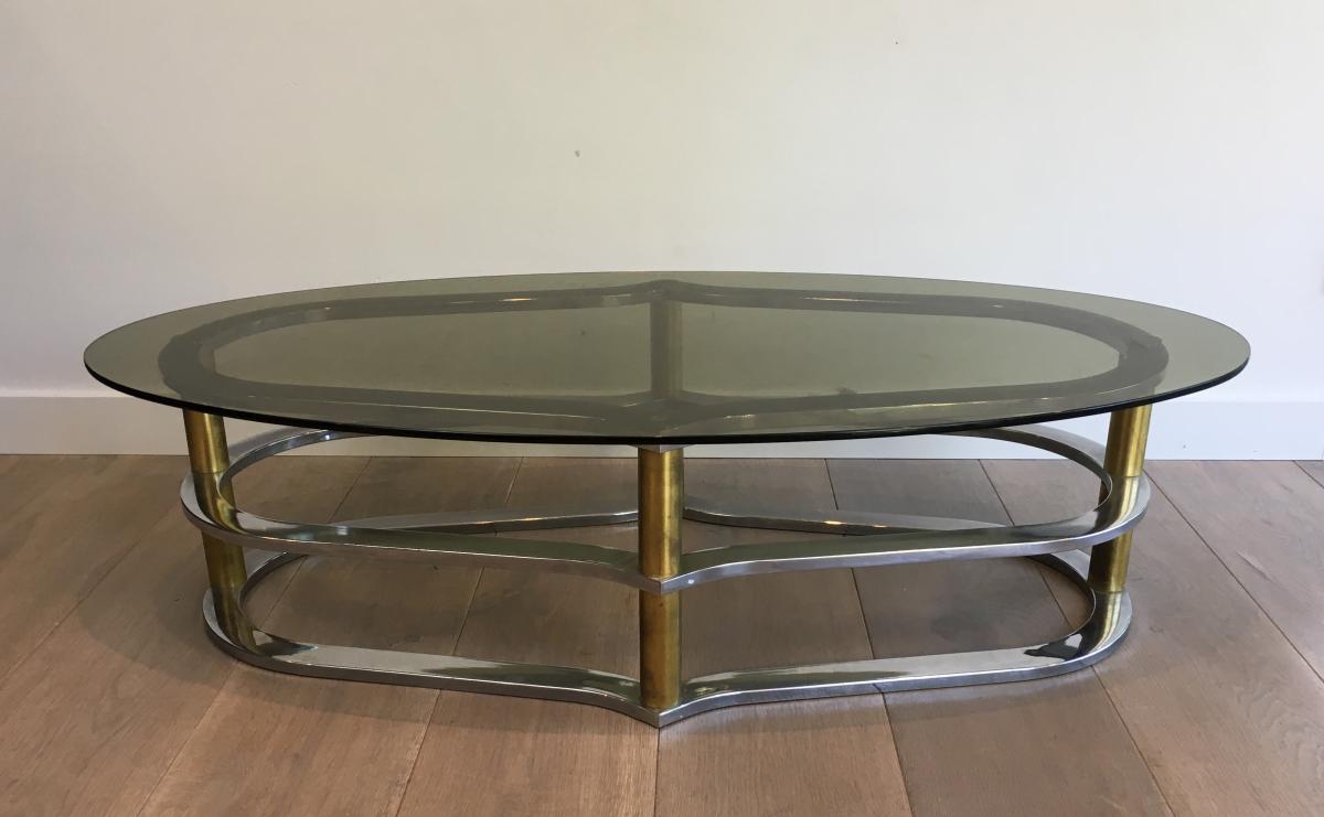 Table Basse Design En Laiton Doré Et Chrome;-photo-4