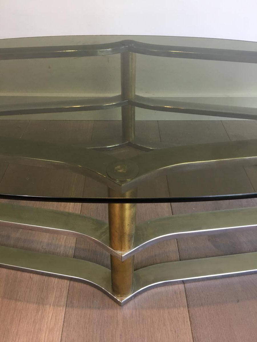 Design Coffee Table In Golden Brass And Chrome;-photo-1
