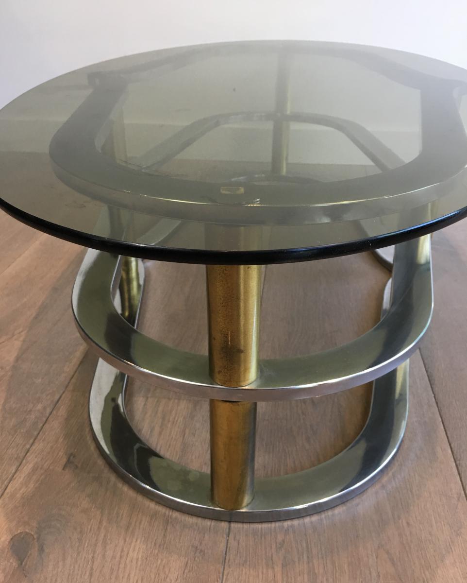 Table Basse Design En Laiton Doré Et Chrome;-photo-4