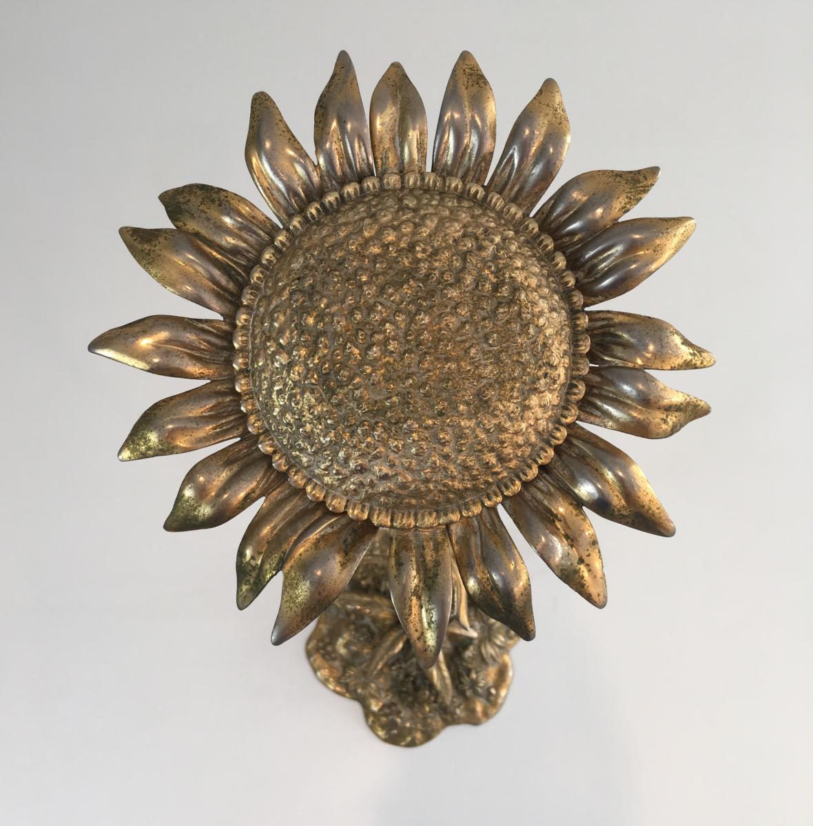 Bronze Decorative Element Representing A Sunflower. Around 1960-photo-3