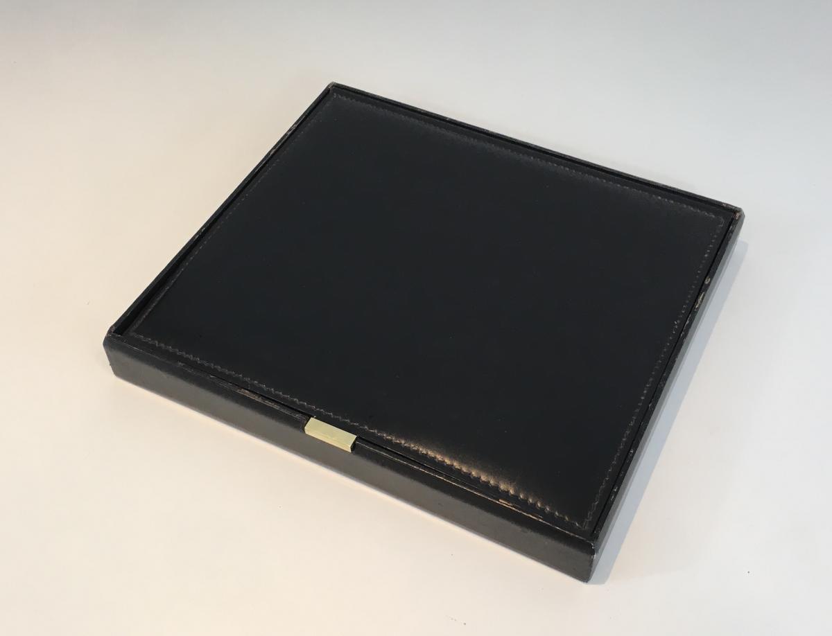Large Document Box Black Leather And Brass.