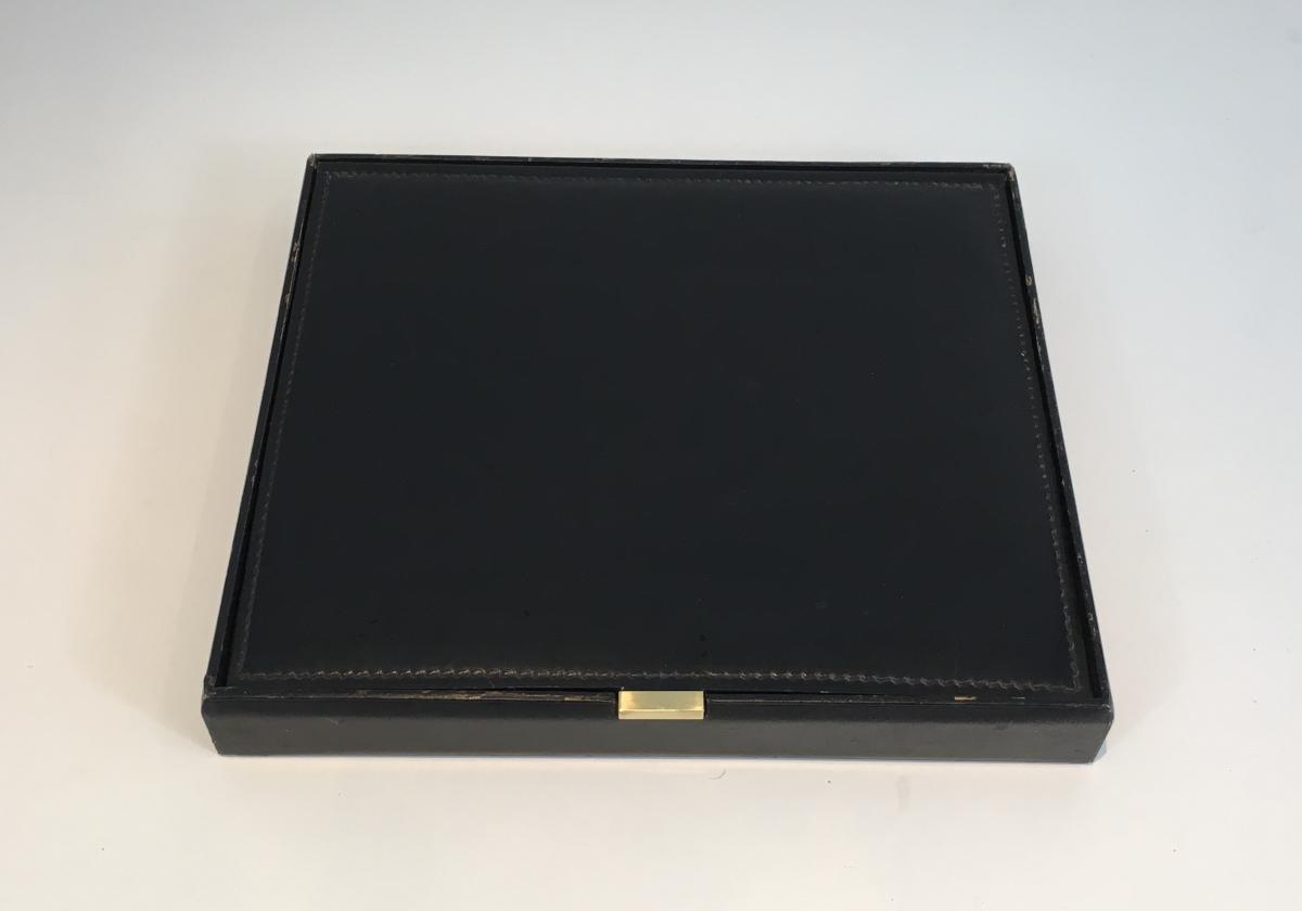 Large Document Box Black Leather And Brass.-photo-2