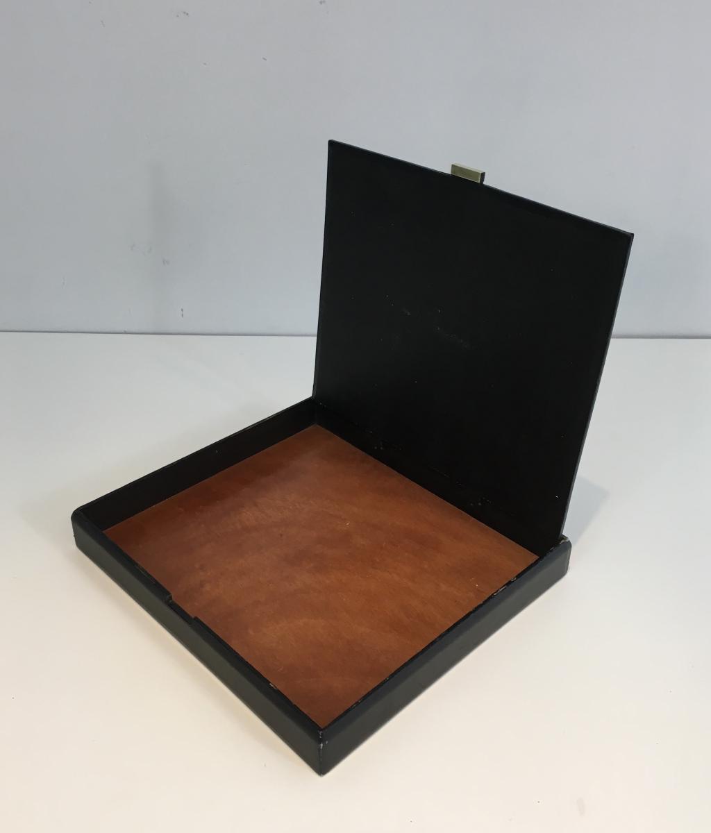 Large Document Box Black Leather And Brass.-photo-3