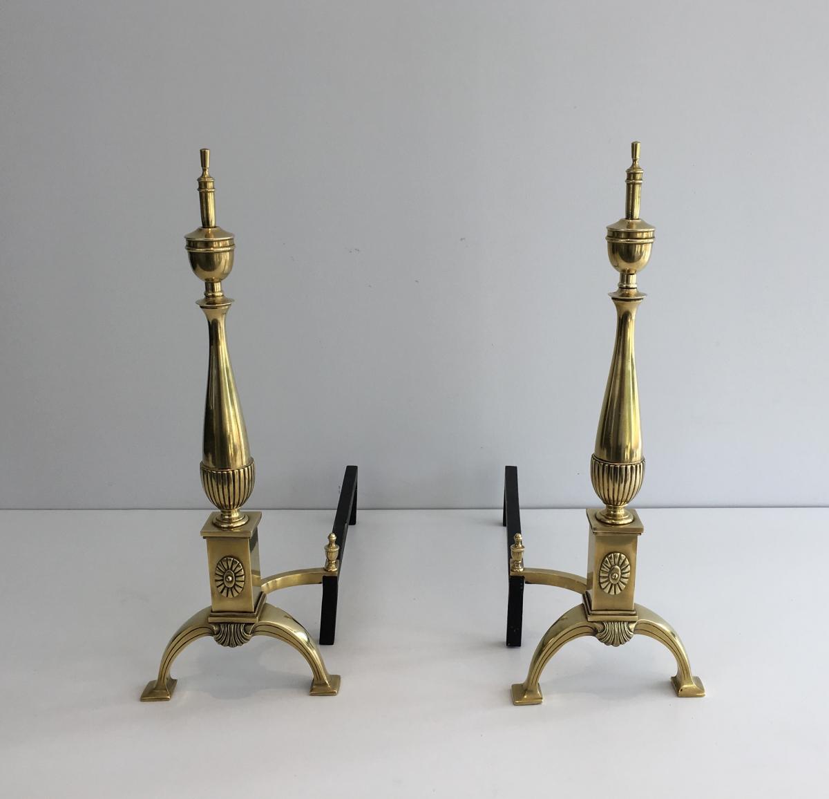 Pair Of Neoclassical Andirons In Bronze.-photo-4